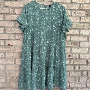 SHEIN VCAY Polka Dot Flounce Hem Smock Dress Cadet Blue Size Large L